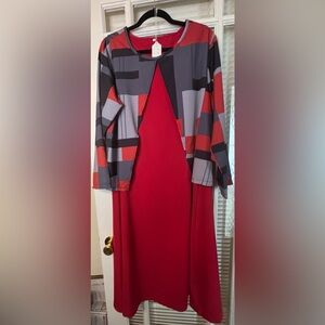 Red and Black Geometric Dress-Size XL